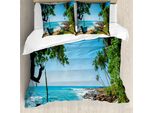 Abakuhaus Copripiumino Da Spiaggia, Paesaggio Tropicale Oceanico, Antiacaro, Adatto A Chi Soffre Di Allergie, Con Federe, 155 Cm X 220 Cm - 80 X 80 Cm, Verde E Blu