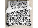 Abakuhaus Copripiumino Tropicale, Fiore Esotico Di Ibisco, Antiacaro, Adatto A Chi Soffre Di Allergie, Con Federe, 200 Cm X 200 Cm - 80 X 80 Cm, Grigio E Bianco