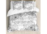 Abakuhaus Copripiumino Asiatico, Motivo Con Pesci Koi, Antiacaro, Adatto A Chi Soffre Di Allergie, Con Federe, 200 Cm X 200 Cm - 80 X 80 Cm, Grigio E Bianco