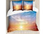 Abakuhaus Copripiumino Sonnenaufgang, Horizon Seascape Bay, Antiacaro, Adatto A Chi Soffre Di Allergie, Con Federe, 200 Cm X 200 Cm - 80 X 80 Cm, Arancione E Blu