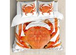 Abakuhaus Copripiumino Con Motivo Granchi, Granchio Dungeness Bollito, Antiacaro, Adatto A Chi Soffre Di Allergie, Con Federe, 200 Cm X 200 Cm - 80 X 80 Cm, Arancione E Bianco