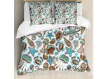 Abakuhaus Copripiumino Con Motivo Granchi, Granchi, Polpi E Conchiglie Marine, Antiacaro, Adatto A Chi Soffre Di Allergie, Con Federe, 155 Cm X 220 Cm - 80 X 80 Cm, Turchese Marrone