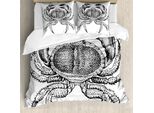 Abakuhaus Copripiumino Con Motivo A Granchi, Design A Tema Frutti Di Mare, Antiacaro E Anallergico, Con Federe, 155 Cm X 220 Cm - 80 X 80 Cm, Bianco E Nero