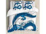 Abakuhaus Set Copripiumino Fantasia Per Letti Matrimoniali, Creatura Drago, Antiacaro, Adatto A Chi Soffre Di Allergie, Con Federe, Azzurro, Blu Scuro, Bianco