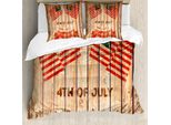 Abakuhaus 4 Luglio Copripiumino, Bandiera In Legno, Antiacaro, Adatto A Chi Soffre Di Allergie, Con Federe, 155 Cm X 220 Cm - 80 X 80 Cm, Multicolore