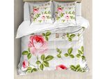 Abakuhaus Copripiumino Con Fiori, Foglie Di Rosa Vintage, Antiacaro, Adatto A Chi Soffre Di Allergie, Con Federe, 200 Cm X 200 Cm - 80 X 80 Cm, Rosa Confetto E Kaki