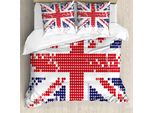 Abakuhaus Copripiumino Britannico, Grunge Kingdom Flag, Antiacaro, Adatto A Chi Soffre Di Allergie, Con Federe, 200 Cm X 200 Cm - 80 X 80 Cm, Bianco Rosso Indaco