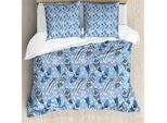 Abakuhaus Copripiumino Moderno, Foglie Romantiche Etnico, Antiacaro Adatto A Chi Soffre Di Allergie Con Federe, 155 Cm X 220 Cm - 80 X 80 Cm, Azzurro Bianco Giallo