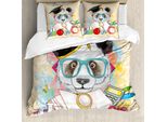 Abakuhaus Copripiumino Per Animali Domestici, Hipster Panda A Scuola, Antiacaro, Adatto A Chi Soffre Di Allergie, Con Federe, 200 Cm X 200 Cm - 80 X 80 Cm, Multicolore