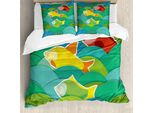 Abakuhaus Copripiumino Nautico, Sea Marine Wellen Funky, Antiacaro, Adatto A Chi Soffre Di Allergie, Con Federe, 200 Cm X 200 Cm - 80 X 80 Cm, Multicolore