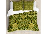 Abakuhaus Copripiumino Con Motivi Floreali Barocchi, Antiacaro E Anallergico, Con Federe, 155 Cm X 220 Cm - 80 X 80 Cm, Verde Terra Giallo