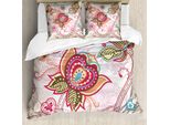 Abakuhaus Copripiumino Con Fiori, Stile Farfalle, Antiacaro, Adatto A Chi Soffre Di Allergie, Con Federe, 200 Cm X 200 Cm - 80 X 80 Cm, Rosa Beige Kaki