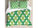 Abakuhaus Copripiumino Con Fiori, Motivo Retrò A Righe, Antiacaro, Adatto A Chi Soffre Di Allergie, Con Federe, 200 Cm X 200 Cm - 80 X 80 Cm, Verde Lime Verde Bosco