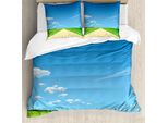Abakuhaus Copripiumino Naturale, Sunny Sky Wolken Daisy, Antiacaro, Adatto A Chi Soffre Di Allergie, Con Federe, 155 Cm X 220 Cm - 80 X 80 Cm, Blu Cielo, Verde, Crema