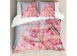 Abakuhaus Copripiumino Con Fiori, Ciliegio Giapponese Sakura, Antiacaro, Adatto A Chi Soffre Di Allergie, Con Federe, 200 Cm X 200 Cm - 80 X 80 Cm, Rosa Pallido E Azzurro