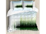 Abakuhaus Copripiumino Naturale, Spring Time Sunset Lake, Antiacaro, Adatto A Chi Soffre Di Allergie, Con Federe, 155 Cm X 220 Cm - 80 X 80 Cm, Blu E Verde