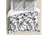 Abakuhaus Copripiumino Con Motivi Floreali, Fiori Barocchi E Grappoli D'uva, Antiacaro E Anallergico, Con Federe, 155 Cm X 220 Cm - 80 X 80 Cm, Bianco E Nero