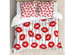 Abakuhaus Copripiumino Lucido, Frau Lippen Liebe Hinter Gittern, Antiacaro, Adatto A Chi Soffre Di Allergie, Con Federe, 155 Cm X 220 Cm - 80 X 80 Cm, Rosso Scarlatto, Bianco E Grigio
