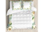 Abakuhaus Copripiumino Shabby Flora, Fiori, Rose E Foglie, Antiacaro, Adatto A Chi Soffre Di Allergie, Con Federe, 200 Cm X 200 Cm - 80 X 80 Cm, Blu, Verde E Crema