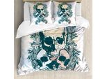 Abakuhaus Copripiumino SchäDel, Scary TöDliche Rocker Trio, Antiacaro, Adatto A Chi Soffre Di Allergie, Con Federe, 155 Cm X 220 Cm - 80 X 80 Cm, Giallo Pallido Smeraldo