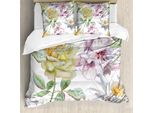 Abakuhaus Copripiumino Con Fiori, Petali Di Rosa Sakura Lily, Antiacaro, Adatto A Chi Soffre Di Allergie, Con Federe, 155 Cm X 220 Cm - 80 X 80 Cm, Verde Felce Rosa Chiaro