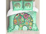 Abakuhaus Copripiumino Con Fiori, Elefante Con Fiori, Antiacaro, Adatto A Chi Soffre Di Allergie, Con Federe, 155 Cm X 220 Cm - 80 X 80 Cm, Verde Acqua, Azzurro, Rosso