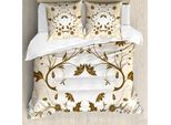Abakuhaus Copripiumino Con Fiori, Foglie Vorticose, Antiacaro, Adatto A Chi Soffre Di Allergie, Con Federe, 155 Cm X 220 Cm - 80 X 80 Cm, Crema, Rosso Legno, Bianco