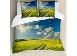 Abakuhaus Copripiumino Naturale, Primavera Rural Land, Antiacaro, Adatto A Chi Soffre Di Allergie, Con Federe, 155 Cm X 220 Cm - 80 X 80 Cm, Verde Mela Blu Scuro