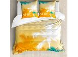Abakuhaus Copripiumino Tropicale, Funky Retro Vivid Palms, Antiacaro, Adatto A Chi Soffre Di Allergie, Con Federe, 200 Cm X 200 Cm - 80 X 80 Cm, Marigold Teal Bianco