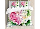 Abakuhaus Copripiumino Con Fiori, Bouquet Di Ortensie, Antiacaro, Adatto A Chi Soffre Di Allergie, Con Federe, 155 Cm X 220 Cm - 80 X 80 Cm, Rosa, Giallo, Verde Bosco