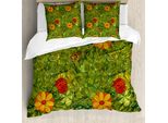 Abakuhaus Copripiumino Con Fiori, Fractal Retro Jungle Art, Antiacaro, Adatto A Chi Soffre Di Allergie, Con Federe, 200 Cm X 200 Cm - 80 X 80 Cm, Verde Oliva Vermiglio
