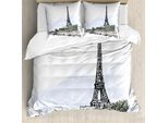 Abakuhaus Paris Copripiumino, Torre Eiffel Uccelli Alberi, Antiacaro Adatto A Chi Soffre Di Allergie Con Federe, 155 Cm X 220 Cm - 80 X 80 Cm, Bianco E Nero