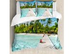 Abakuhaus Copripiumino Tropicale, Spiaggia Dell'isola Delle Maldive, Antiacaro, Adatto A Chi Soffre Di Allergie, Con Federe, 155 Cm X 220 Cm - 80 X 80 Cm, Verde Felce-Turchese