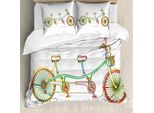 Copripiumino Abakuhaus Con Motivo Bicicletta Tandem, Antiacaro E Anallergico, Con Federe, 155 Cm X 220 Cm - 80 X 80 Cm, Multicolore