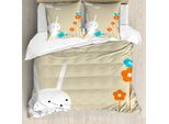 Abakuhaus Copripiumino Per Animali Domestici, Coniglio Con Fiori, Antiacaro, Adatto A Chi Soffre Di Allergie, Con Federe, 200 Cm X 200 Cm - 80 X 80 Cm, Bianco, Beige E Blu