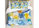 Abakuhaus Copripiumino Himmel, Sun Aeroplani E Palloncini, Antiacaro, Adatto A Chi Soffre Di Allergie, Con Federe, 155 Cm X 220 Cm - 80 X 80 Cm, Giallo E Azzurro