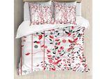 Abakuhaus Copripiumino Con Fiori, Foglie Rampicanti, Antiacaro, Adatto A Chi Soffre Di Allergie, Con Federe, 155 Cm X 220 Cm - 80 X 80 Cm, Rosso, Nero E Bianco