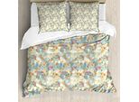 Abakuhaus Copripiumino Shabby Flora, Vintage Garden Leaf, Antiacaro, Adatto A Chi Soffre Di Allergie, Con Federe, 200 Cm X 200 Cm - 80 X 80 Cm, Azzurro, Bianco, Lilla