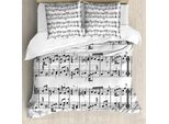 Abakuhaus Set Copripiumino Per Letti Matrimoniali, Motivo Con Chiave Musicale, Antiacaro, Adatto A Chi Soffre Di Allergie, Con Federe, Bianco Antracite Grigio