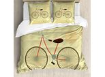 Abakuhaus Copripiumino Vintage, Cartolina Con Bicicletta Retrò, Antiacaro E Anallergico, Con Federe, 200 Cm X 200 Cm - 80 X 80 Cm, Marrone E Kaki