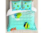 Abakuhaus Copripiumino Ocean, Nautical Navy Deep Sea, Antiacaro E Anallergico, Con Federe, 155 Cm X 220 Cm - 80 X 80 Cm, Blu, Arancione E Giallo
