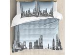 Abakuhaus Digital Copripiumino, Skyline Urbano Futuristico, Antiacaro, Adatto A Chi Soffre Di Allergie, Con Federe, 200 Cm X 200 Cm - 80 X 80 Cm, Azzurro E Nero