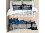 Abakuhaus Copripiumino Paesaggio, Panchina A New York City, Antiacaro, Adatto A Chi Soffre Di Allergie, Con Federe, 200 Cm X 200 Cm - 80 X 80 Cm, Multicolore
