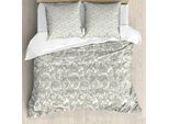 Abakuhaus Copripiumino Floreale, Damasco Con Motivi Etnici, Antiacaro, Adatto A Chi Soffre Di Allergie, Con Federe, 155 Cm X 220 Cm - 80 X 80 Cm, Verde Reseda E Bianco