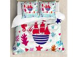 Abakuhaus Copripiumino Ocean, Veliero E Ancora Sea, Antiacaro, Adatto A Chi Soffre Di Allergie, Con Federe, 200 Cm X 200 Cm - 80 X 80 Cm, Rosso E Turchese