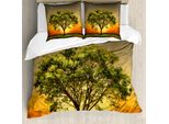 Abakuhaus Set Copripiumino Per Letti Matrimoniali, Scenery Valley Al Tramonto, Antiacaro, Adatto A Chi Soffre Di Allergie, Con Federe, Verde Felce, Calendula E Grigio