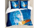 Abakuhaus Copripiumino Fantasia, Planet Galaxy Cosmos, Antiacaro, Adatto A Chi Soffre Di Allergie, Con Federe, 155 Cm X 220 Cm - 80 X 80 Cm, Viola Blu Arancione