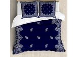 Abakuhaus Copripiumino Paisley, Influenze Mediorientali, Antiacaro, Adatto A Chi Soffre Di Allergie, Con Federe, 155 Cm X 220 Cm - 80 X 80 Cm, Blu Scuro E Bianco