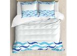 Abakuhaus Copripiumino Moderno, Ocean Life Sea Waves, Antiacaro, Adatto A Chi Soffre Di Allergie, Con Federe, 155 Cm X 220 Cm - 80 X 80 Cm, Turchese Blu Navy