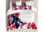 Abakuhaus Set Copripiumino Per Letto Matrimoniale, Fiori Acquerellati, Antiacaro, Adatto A Chi Soffre Di Allergie, Con Federe, Blu Scuro E Rosso